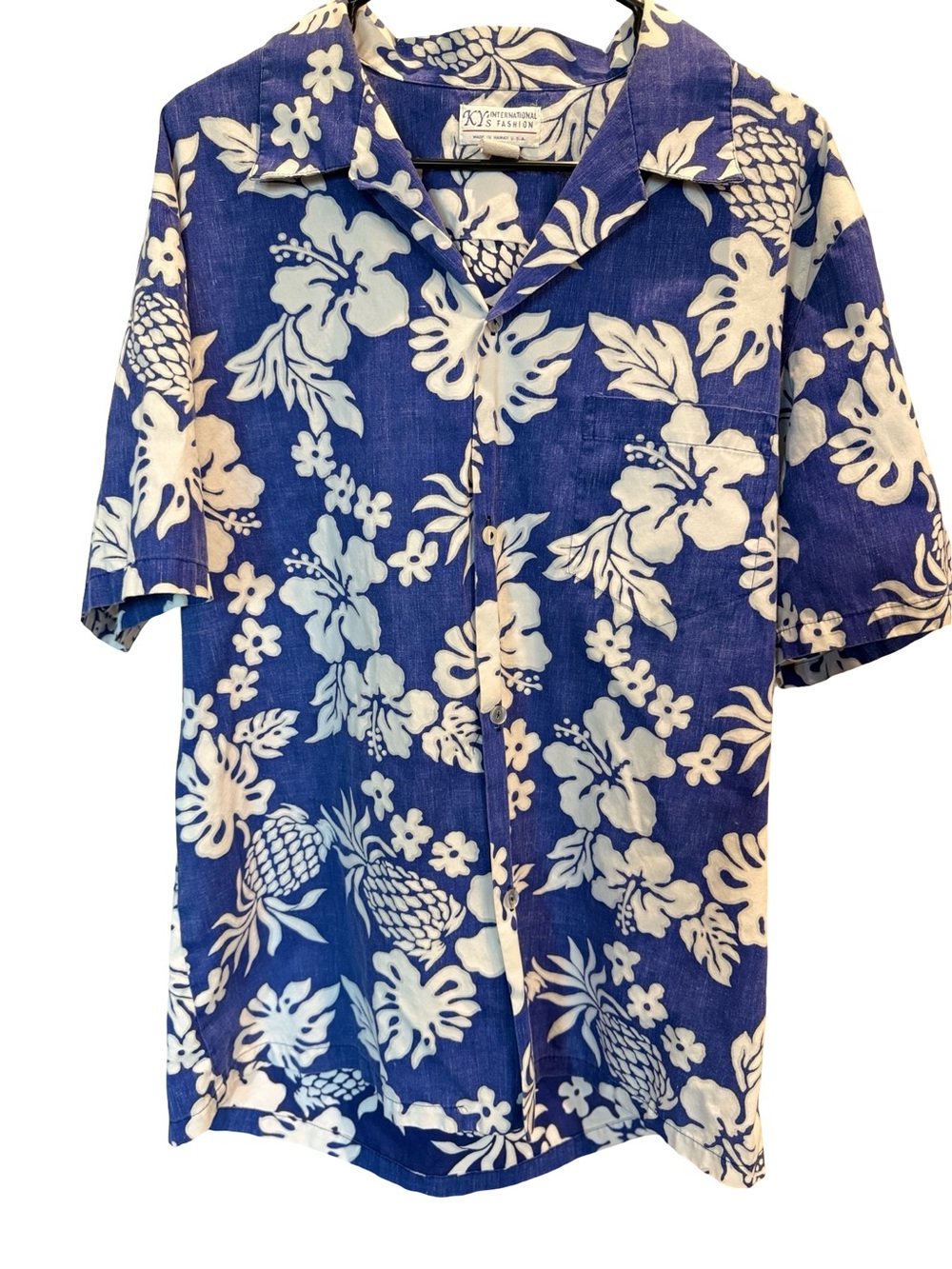 Vintage Hawaii Blue Tropical Hawaiian Button Front Shirt XL